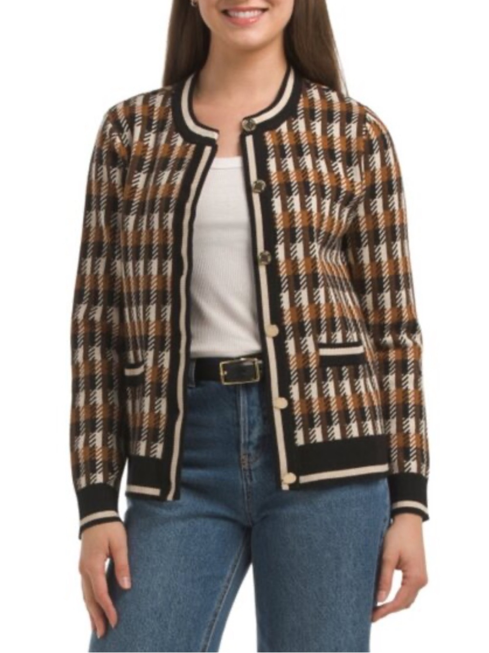 NWT Anne Klein | Houndstooth Button Front Sweater Cardigan